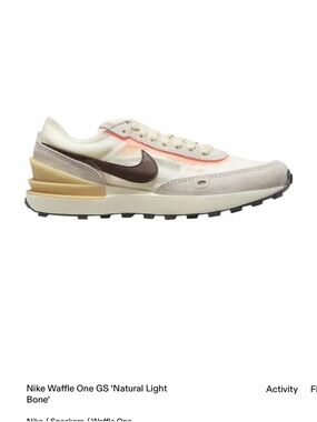 Nike Women's Cream and Brown Retro Waffle One GS Sneakers with Orange Accent